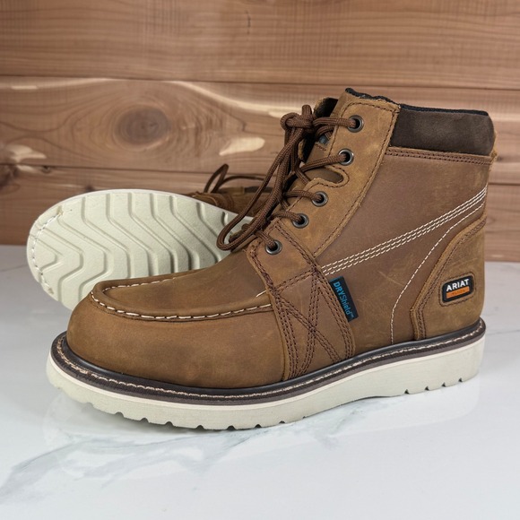 Ariat Shoes - Ariat Rebar Wedge Distressed Brown Moc Toe 6" Waterproof  Work Boot Women's 9 B